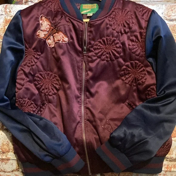 Max Studio Groovy Monkey Embroidered Bomber Jacket Sz Med - Picture 2 of 15